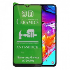 Защитное стекло Ceramics 9D Full Glue Samsung A70/A70S (черный)