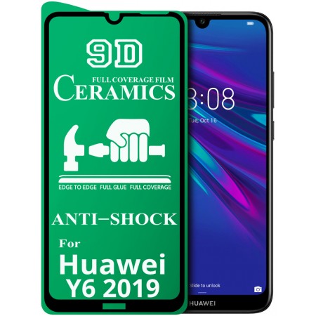 Защитное стекло Ceramics 9D Full Glue Huawei Y6 (2019)/Y6 Pro (2019)/Y6 Prime (2019)/Honor 8A (чер