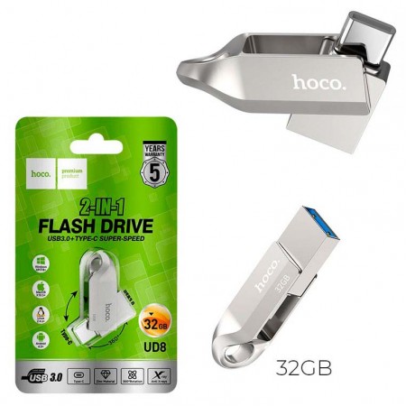 USB Флешка Hoco UD8 2in1 USB 3.0 Type-C 32GB серебристый