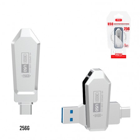 USB Флешка XO U50 2in1 USB 3.0 Type-C 256Gb серебристый