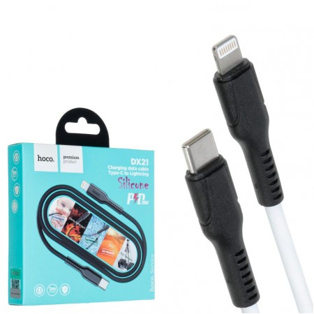 USB кабель Hoco DX21 "Silicone" Type-C to Lightning 1m белый