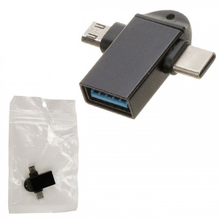 Переходник TU005 USB 3.0 OTG - microUSB - Type-C черный