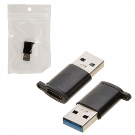 Переходник TU008 Metal с ушком Type-C - USB 3.0 черный