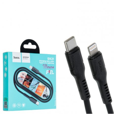 USB кабель Hoco DX21 "Silicone" Type-C to Lightning 1m черный