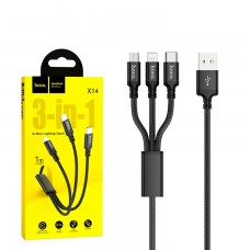 USB кабель Hoco X14 3in1 Lightning, micro USB, Type-C 1m черный