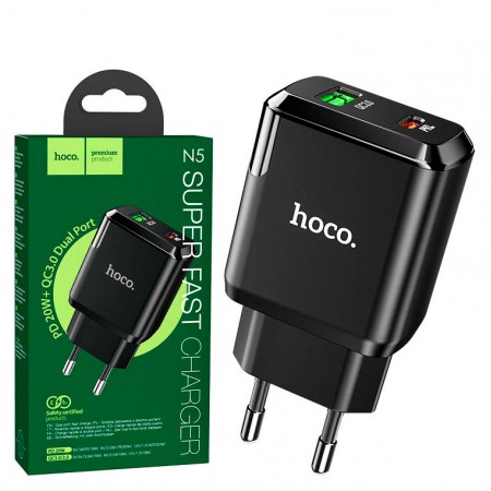 Сетевое зарядное устройство Hoco N5 PD 20W QC3.0 1USB 3.0A black