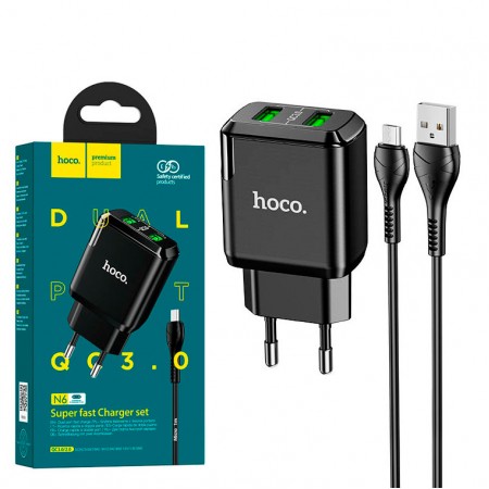 Сетевое зарядное устройство Hoco N6 QC3.0 2USB 3.0A micro-USB black