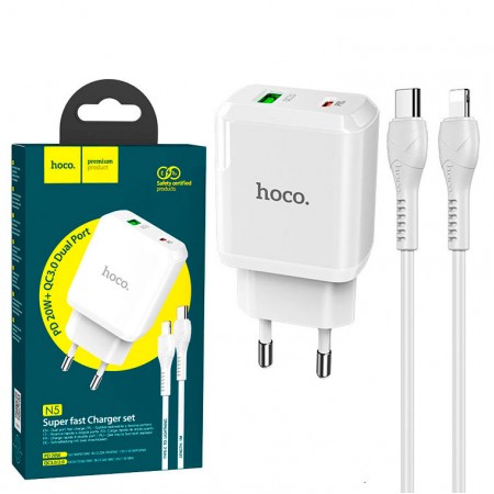 Сетевое зарядное устройство Hoco N5 PD 20W QC3.0 1USB 3.0A Type-C - Lightning white