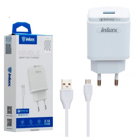 Сетевое зарядное устройство inkax CD-53 QC 3.0 micro-USB white