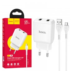 Сетевое зарядное устройство Hoco N7 2USB 2.1A micro-USB white