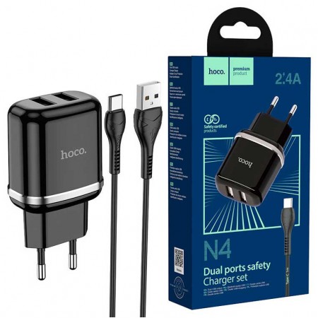 Сетевое зарядное устройство Hoco N4 2USB 2.4A Type-C black