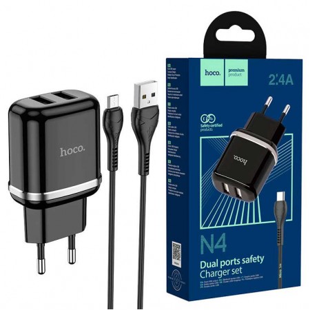 Сетевое зарядное устройство Hoco N4 2USB 2.4A micro-USB black