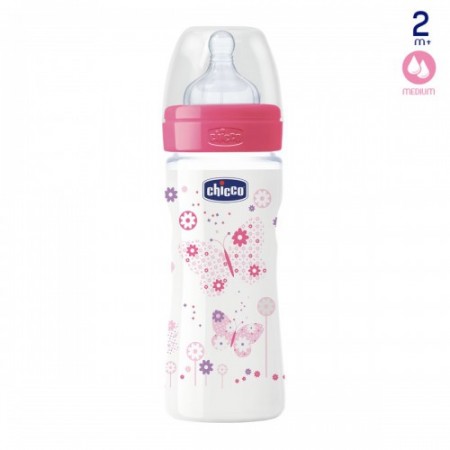 Бутылочка Chicco - Well-Being (20623.10) 250 мл / 2 мес.+, пластик, соска силикон (средний поток), розовый