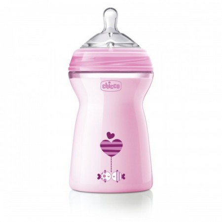 Бутылочка Chicco - Natural Feeling (80837.11) 330 мл / 6 мес.+, пластик, соска силикон (быстрый поток, для каши), розовый
