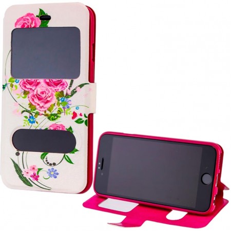 Чехол-книжка Flower Case 2 окна LG G2 Tea-rose white