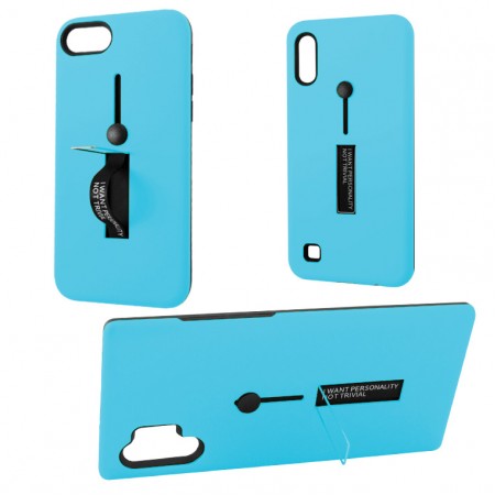 Чехол противоударный Metal Kickstand Soft Touch с держателем Huawei P30 голубой