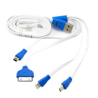 USB кабель 4in1 4S/5S/Micro/Mini USB плоский 1.2m белый