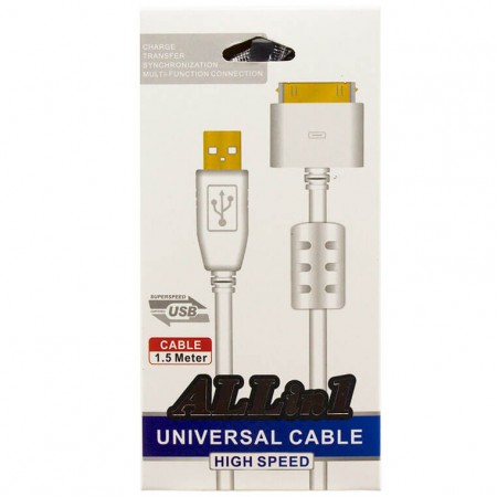 USB кабель ALLin1 iPhone 4S с ферритом 1.5m белый