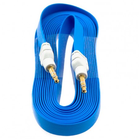 AUX кабель 3.5 плоский 3 метра голубой