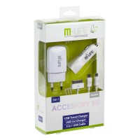 Набор: автомобильное зарядное устройство, USB-зарядное устройство, кабель M-Life (ML0606) авто-1A; сеть-2,1/1A