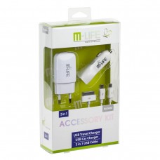 Набор: автомобильное зарядное устройство, USB-зарядное устройство, кабель M-Life (ML0606) авто-1A; сеть-2,1/1A