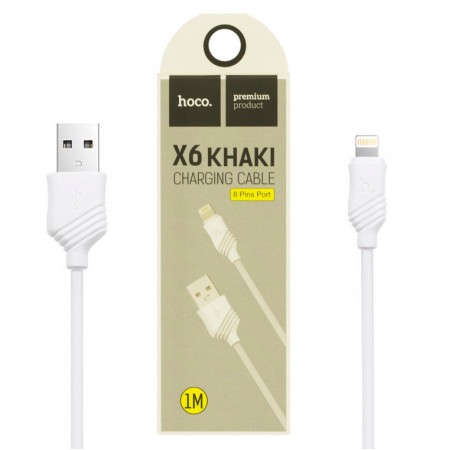USB кабель Hoco X6 ″Khaki″ lightning 1m белый