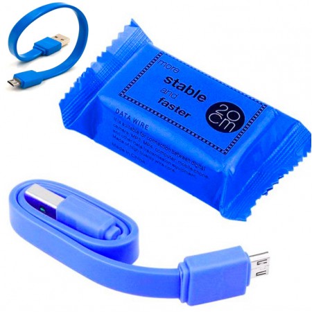 Кабель USB - Micro (плоский шнур) 0.2m синий