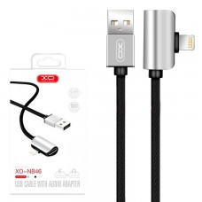 Кабель USB XO NB46 2in1 lightning + iPhone Earphone cable 1m серебристый