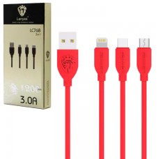 Кабель USB Lenyes LC768 3in1 Lightning, Micro USB, Type-C 1m красный