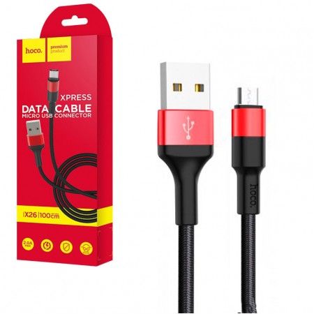USB кабель HOCO X26 ″Xpress″ micro USB 1m черно-красный