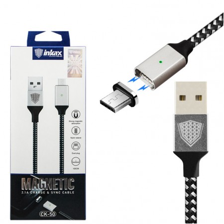 USB кабель inkax CK-50 магнитный Micro USB 1м черный