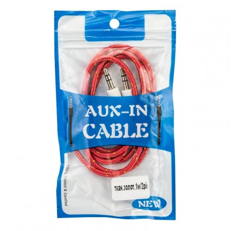 AUX кабель ткань с позолотой 2 pin 1m красный