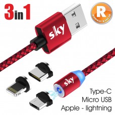 Кабель магнитный USB SKY (R-line) 3в1 (100 см) Red