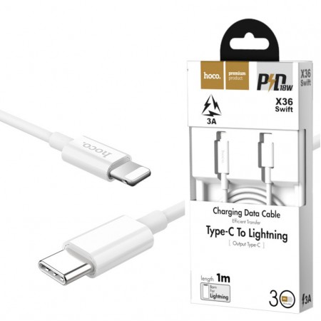 USB кабель Hoco X36 "Swift PD” Type-C to Lightning 1m белый