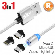 Кабель магнитный USB SKY (R-line) 3в1 (100 см) Silver