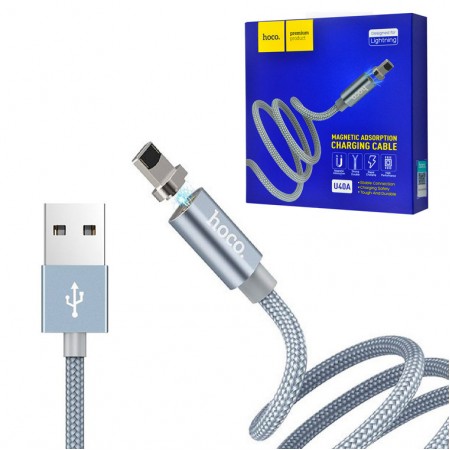 USB кабель Hoco U40A "Magnetic" Lightning 1m серый