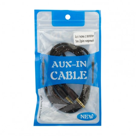 AUX кабель ткань с позолотой 2 pin 1m черный