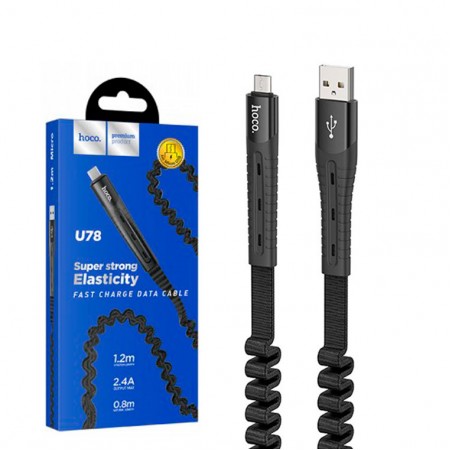 USB кабель Hoco U78 "Cotton treasure elastic" micro USB 1.2m черный