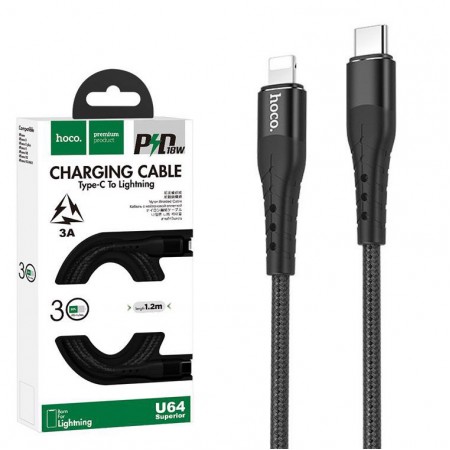 USB кабель Hoco U64 "Superior PD” Type-C to Lightning 1.2m черный