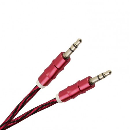 AUX кабель ткань-металл 2 pin 1m красный