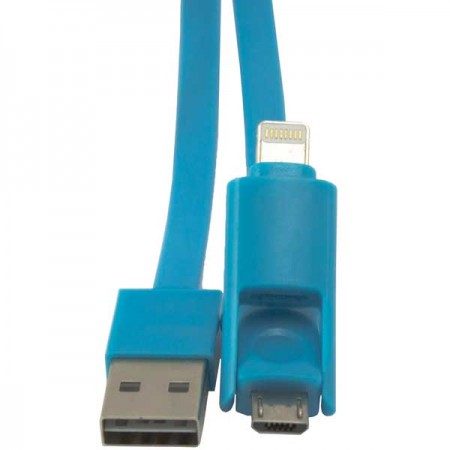 USB -Lightning шнур для iPhone 5/5s + micro USB 1m голубой