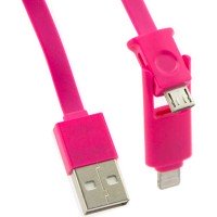 USB -Lightning шнур для iPhone 5/5s + micro USB 1m розовый