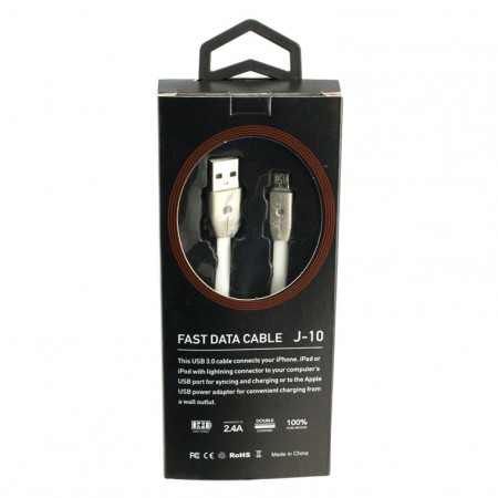 USB кабель J-10 Fast Charge 2.4A micro USB 1m белый
