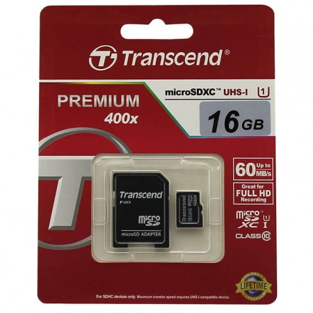 Карта памяти micro SD Transcend 16GB class 10 + SD adapter