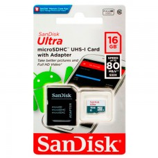 Карта памяти micro SD SanDisk Ultra 16Gb class 10 + SD adapter