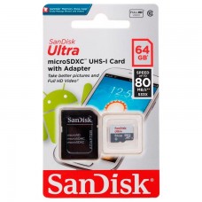 Карта памяти micro SD SanDisk Ultra 64Gb class 10 + SD adapter