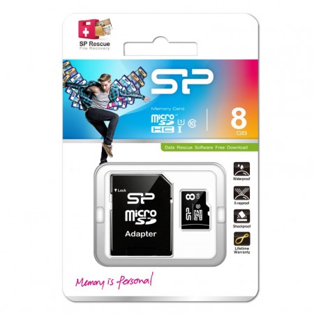 Карта памяти micro SD Silicone Power 8Gb class 10 + SD adapter
