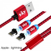 Кабель магнитный USB SKY (R DUAL-line) Apple-lightning (120 см) Red