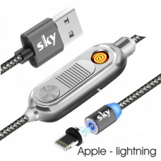 Кабель магнитный USB SKY с прикуривателем (R ZIP-line) Apple-lightning (120 см) Grey