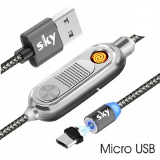 Кабель магнитный USB SKY с прикуривателем (R ZIP-line) Micro USB (120 см) Grey